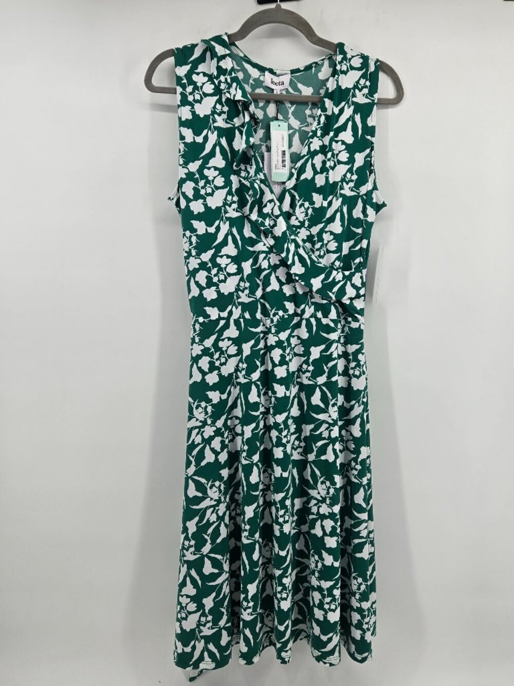 NWT Leota Aneeka Knit Faux Wrap Dress - L Green/White